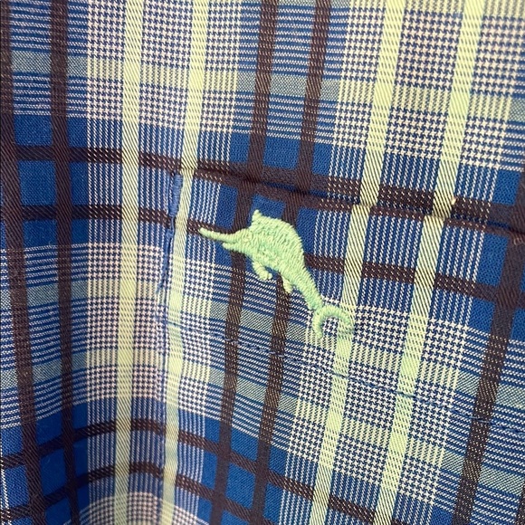 Tommy Bahama Men's L Blue Plaid Casual Button Down Shirt w/Contrast Cuffs - Picture 6 of 8